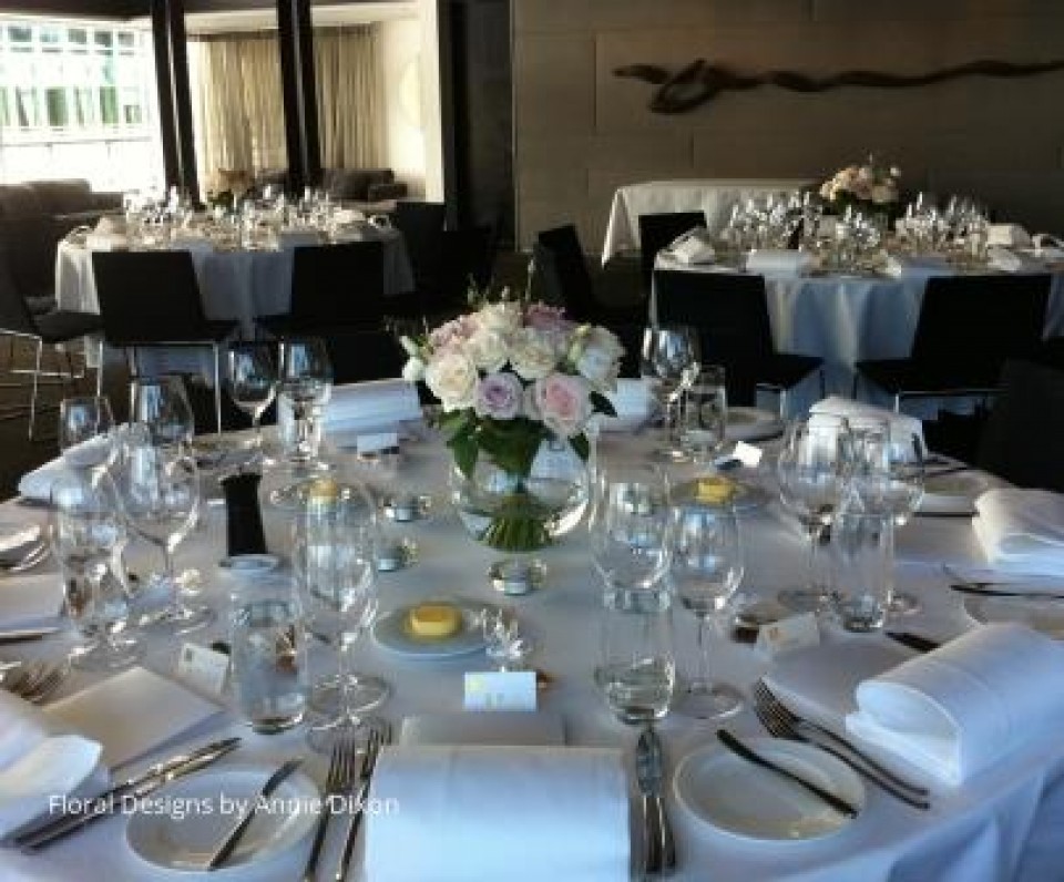 Pastal Rose table arrangements at The Quay Restaurant Overseas Passenger Terminal