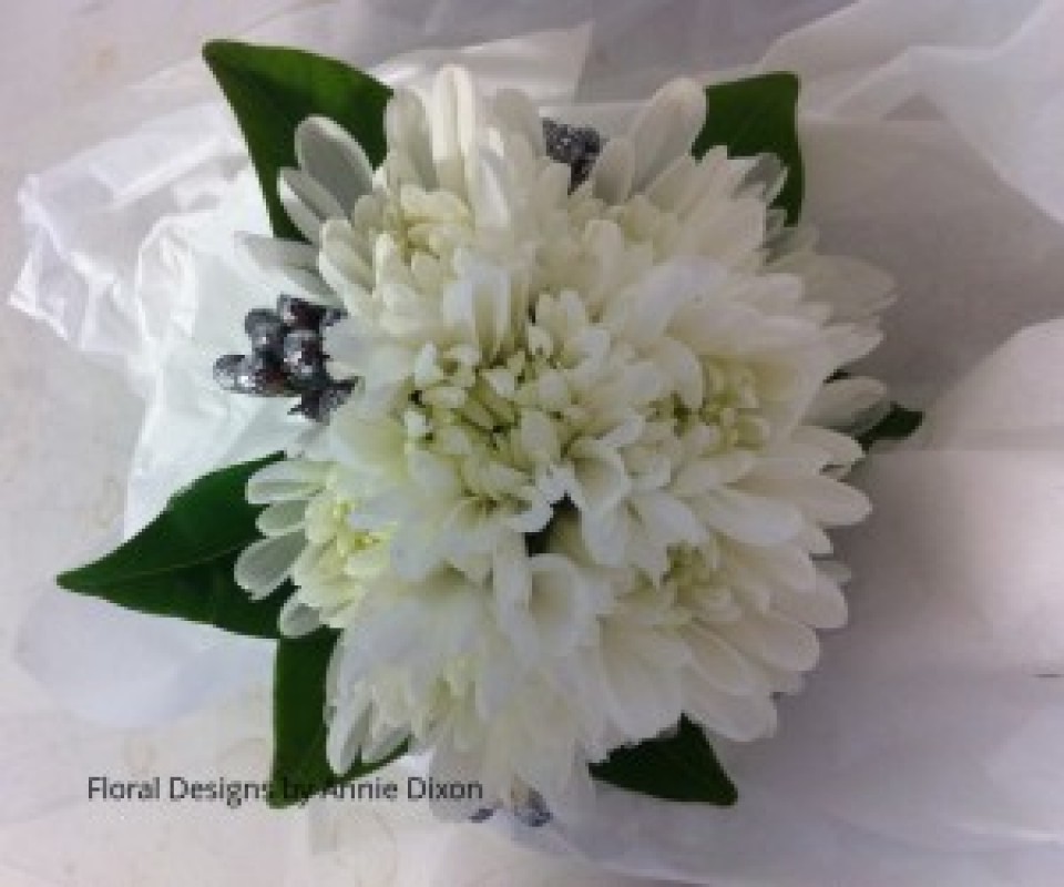 Chrysanthemum buds and silver corsage
